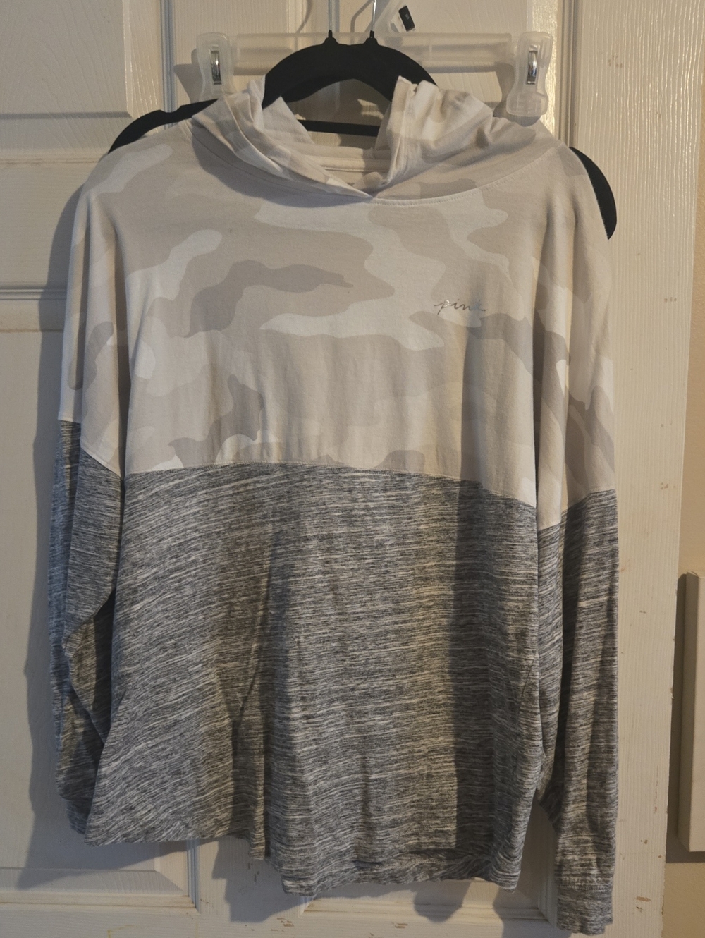 PINK Victoria's Secret Gray Camo & Heather Gray Hooded Pullover